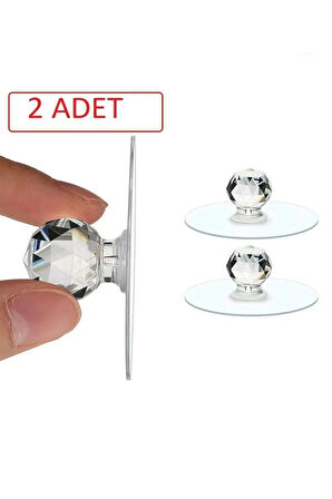 Mucit Home  Şeffaf Kristal Başlıklı 2'li Yapışkanlı Kulp Dolap Çekmece Kulp Tutacak Askı