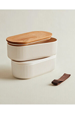 Mucit Home Magou 1000ml Ahşap Kapaklı Lunch Box 2'li