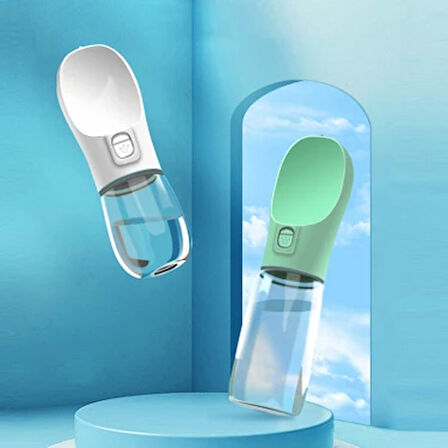 Mucit Home Taşınabilir Kedi Köpek Suluğu Seyahat Su Şişesi Kaseli Emniyetli Sızdırmaz Kutulu