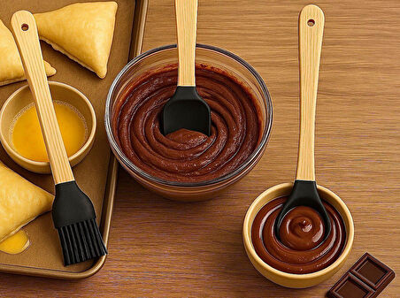 Mucit Home 3'lü Renkli Bambu Saplı Silikon Uçlu Spatula 