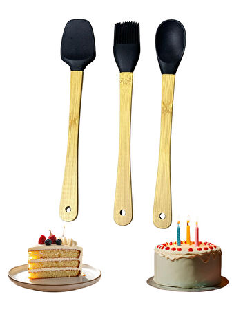 Mucit Home 3'Lü Siyah Bambu Silikon Spatula Seti