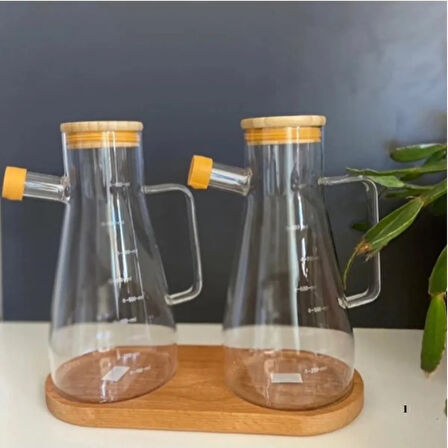Mucit Home Bambu Yağdanlık Standı Doğal Ahşap 2 Bölmeli Yağdanlık Altı