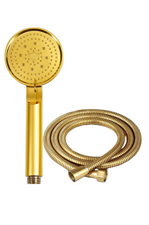 5 Fonksiyonlu Gold Duş Başlıklı  Gold Spiral Hortumlu Duş Seti