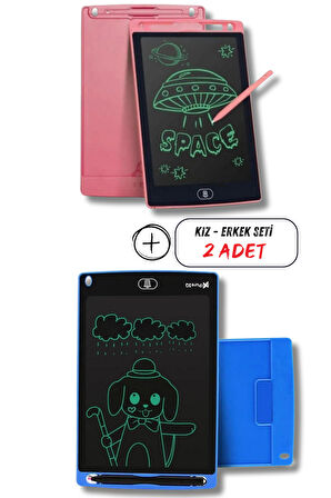 Mucit Home Kız Çocuk Pembe Tablet + Erkek Çocuk Mavi Tablet 2 ADET Digital Çocuk Yazı Çizim Tableti Lcd 8.5 Inc