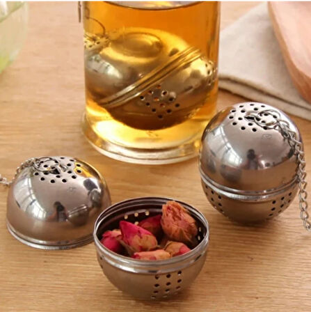 Mucit Home Top Model Çelik Çay ve Bitki Çayı Demleme Süzgeci – Paslanmaz Çelik Küre Demlik Süzgeç