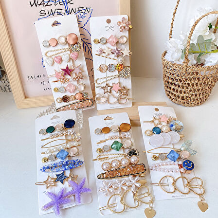 Mucize Home Yeni Trend Moda 8'Li Büyük Klips Çıtçıt Pens Toka Seti Saç Koparmayan  (Trend Karışık Modeller)