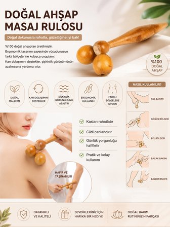 Mucit Home Doğal Ahşap Masaj Aleti Omuz Sırt Boyun Masaj Aleti
