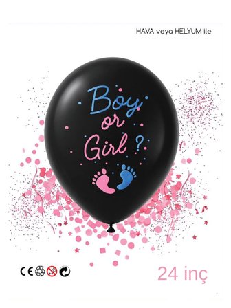 Mucit Home Pembe Pul Boy or Girl Cinsiyet Belirleme Balonu Siyah Büyük Boy 24 İnç (Kız Bebek İçin