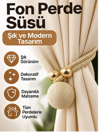 Mucit Home Gold Toplu Perde Süsü Fon Perde Bağlama İpi Dekoratif Toplu Perde Tutucu