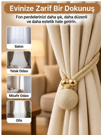 Mucit Home Gold Toplu Perde Süsü Fon Perde Bağlama İpi Dekoratif Toplu Perde Tutucu