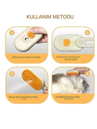 Mucit Home Saplı Buharlı Kedi Tarağı, Buharlı Kedi & Köpek Yıkama Fırçası Tarağı Yumuşak Silikonlu
