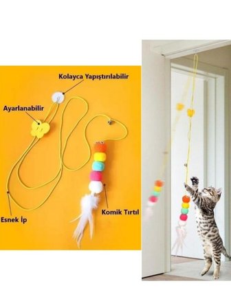 Mucit Home Kedi Solucanı Elastik Yapışkanlı Kapı Kedi Oyun Solucanı