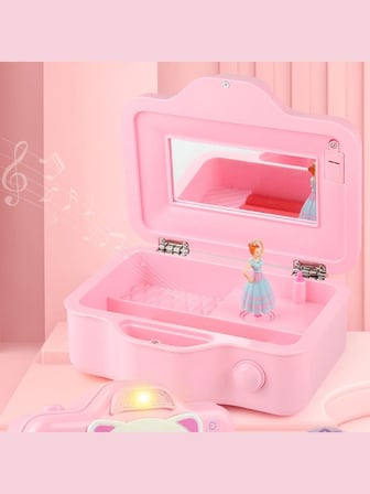 Mucit Home Fotoğraf Makinası Gröünümlü Balerinli Muzik Kutusu-Çocuk Takı Kutusu Pembe Beyaz