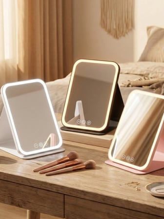 Mucit Home LED Makyaj Aynası Işıklı Katlanabilir Masaüstü Makyaj Aynası 3 Aydınlatma Modlu Makyaj Aynası