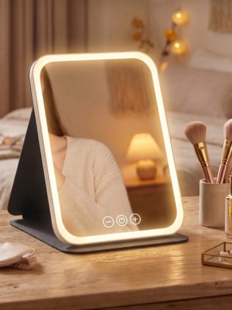 Mucit Home LED Makyaj Aynası Işıklı Katlanabilir Masaüstü Makyaj Aynası 3 Aydınlatma Modlu Makyaj Aynası