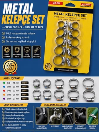 Mucit Home Metal Kelepçe Seti 10 Adet Hortum Boru Sıkma Kelepçesi 18-20-23-25-27 mm