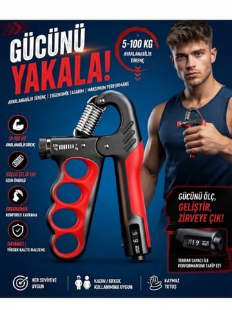 Mucit Home Parmak Geçmeli Profesyonel El Bilek ve Kol Güçlendirici 5-100kg Ayarlanabilir El Yayı