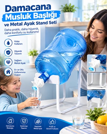 Mucit Home Damacana Musluk Başlığı ve Metal Ayak Stand Seti