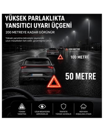 Mucit Home Üçgen Reflektör Metal Ayaklı Katlanabilir Kutulu Uyarı İkaz Reflektörü