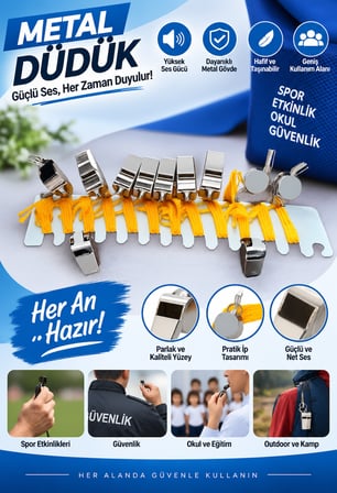 Mucit Home 2 Adet Metal Düdük Deprem Hakem Antrenör Halısaha Nöbet Ikaz Düdüğü