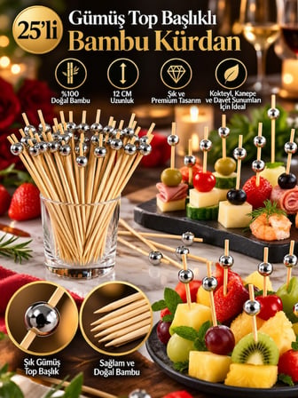 Mucit Home Gümüş Taşlı Toplu Kanepe Kürdanı 25 Adet Kokteyl Ve Parti Sunum Kürdanı
