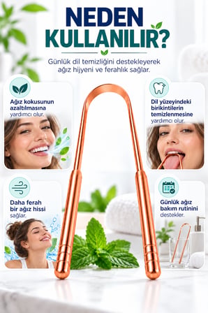 Mucit home %100 Bakır Dil Sıyırıcı Temizleme Aparatı Yoga Dil Kazıma Çubuğu  Temizleyici Kazıyıcı
