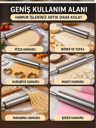 Mucit Home Çelik Rulo Dönen Merdane Merdane Kolay Hamur Açma Rulo Merdanesi 1 Adet