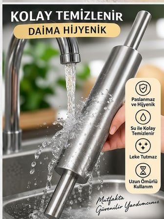 Mucit Home Çelik Rulo Dönen Merdane Merdane Kolay Hamur Açma Rulo Merdanesi 1 Adet