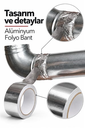 Mucit Home Metalik Bant Güçlü Yapışkanlı Alüminyum Folyo Baca Isı Yalıtım Bandı Havalandırma Bandı