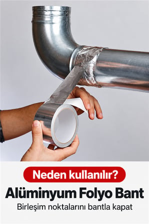 Mucit Home Metalik Bant Güçlü Yapışkanlı Alüminyum Folyo Baca Isı Yalıtım Bandı Havalandırma Bandı