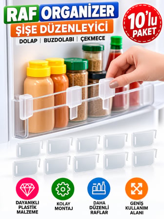 Mucit Home Buzdolabı Raf Organizer Şeffaf Şişe Düzenleyici 10 ADET Dolap Çekmece Ayırıcı Organizer
