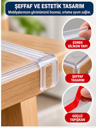 Mucit Home 3 Metre Şeffaf Silikon Masa Kenar Koruyucu Bant Bebek Çocuk Güvenlik Köşe Koruyucu, Darbe Önleyici Yapışkanlı