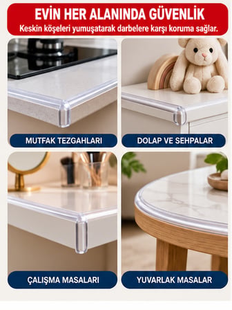 Mucit Home 3 Metre Şeffaf Silikon Masa Kenar Koruyucu Bant Bebek Çocuk Güvenlik Köşe Koruyucu, Darbe Önleyici Yapışkanlı