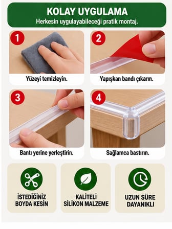 Mucit Home 3 Metre Şeffaf Silikon Masa Kenar Koruyucu Bant Bebek Çocuk Güvenlik Köşe Koruyucu, Darbe Önleyici Yapışkanlı