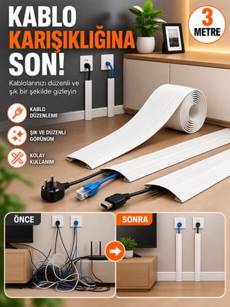 Mucit Home Kablo Kanalı 3 Metre - Yapışkanlı Kablo Gizleme Ve Kablo Düzenleyici Organizer
