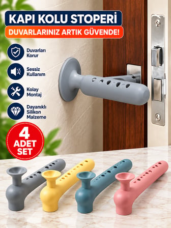Mucit Home Kapı Koruma Seti 4 Adet Silikon Pencere Kapı Kolu Koruma Seti Duvar Çarpışma Önleyici