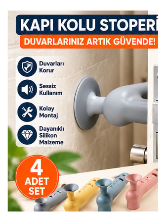 Mucit Home Kapı Koruma Seti 4 Adet Silikon Pencere Kapı Kolu Koruma Seti Duvar Çarpışma Önleyici