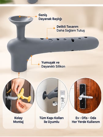 Mucit Home Kapı Koruma Seti 4 Adet Silikon Pencere Kapı Kolu Koruma Seti Duvar Çarpışma Önleyici