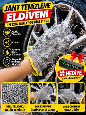 Mucit Home Jant Temizleme Eldiveni+Araç Numaratör Hediyeli Oto Lastik ve Jant Yıkama Temizlik Eldiveni
