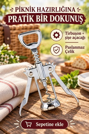 Mucit Home Paslanmaz Çelik Tirbuşon Pratik Sağlam Tirbuşon