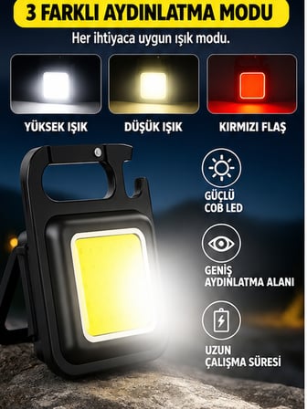 Mucit Home Mini Cep Led Anahtarlık El Feneri USB Şarjlı Çok Amaçlı Taşınabilir Lamba, Kamp Feneri, Şişe Açacaklı