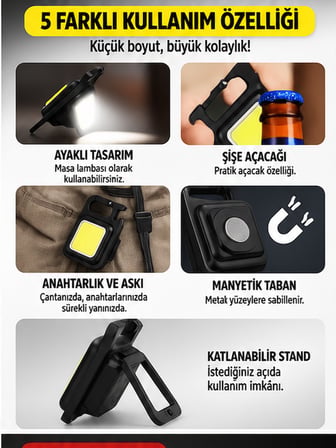 Mucit Home Mini Cep Led Anahtarlık El Feneri USB Şarjlı Çok Amaçlı Taşınabilir Lamba, Kamp Feneri, Şişe Açacaklı