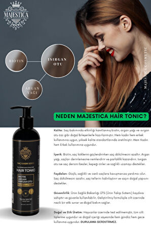 Biotin, Argan, Isırgan Otu Hair Tonic 250 ml, Güçlü ve Sağlıklı Saçlar için