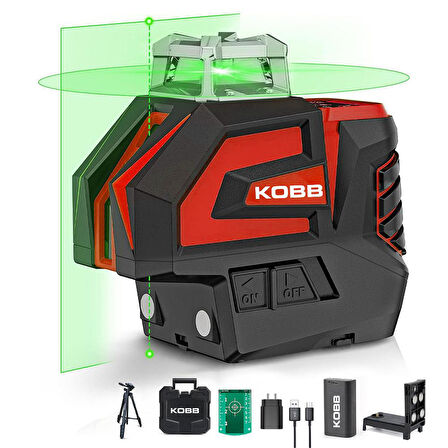 KOBB KBL32GTP Profesyonel Li-ion Yatay 360° ve Dikey Otomatik Hizalamalı Yeşil Nokta Şakül ve Çapraz Çizgi Lazer+Tripod