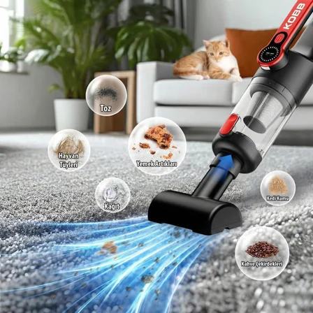KOBB KBV20 12Volt/ Li-ion Şarjlı Kömürsüz Motor Hibrit Araç Süpürgesi + 8 Parça Aksesuar Seti + Taşıma Çantası 