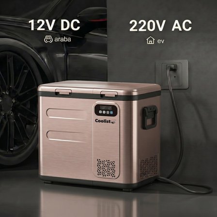 Coolist CLK50D 12/24V/220Volt 49 Litre Çift Bölmeli Outdoor Kompresörlü Bluetooth Bağlantılı Oto Buzdolabı