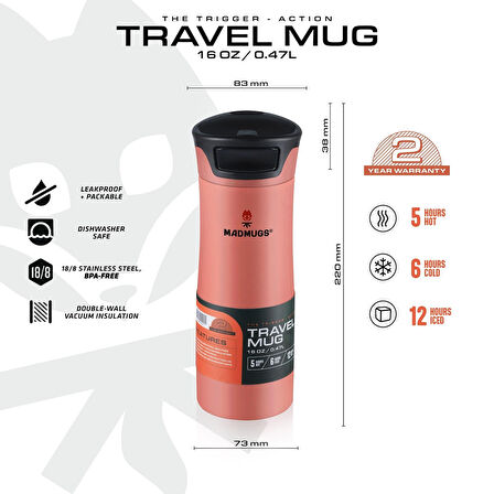 MADMUGS TM-TA-004 Travel Mug Termos Bardak 0,47lt-Turuncu