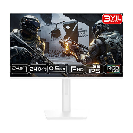 FAZEON X25F240PW 24.5'' 240Hz 0.5ms HDMI DP FreeSync G-Sync FHD Fast SS IPS Beyaz Gaming Monitör