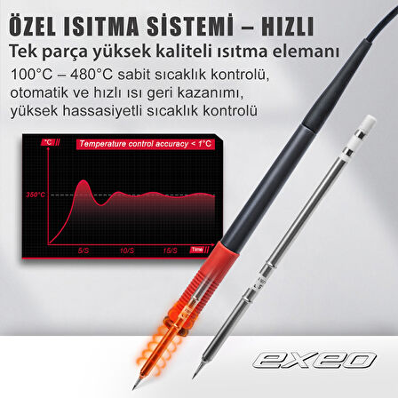 Exeo T12 Dijital Isı Ayarlı Havya Lehimleme İstasyonu Makinası 75W