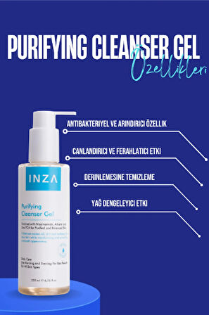 INZA Arındırıcı Temizleyici Jel 200 ml – Niacinamide + Arbutin – Yağ Dengesi & Gözenek Temizleyici